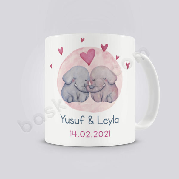 Sevgililer Günü Aşık Filler Tasarım Kupa online tasarla