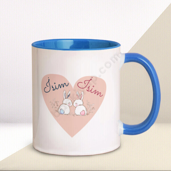 Sevgililer Günü Tavşanlı Mavi Kupa Bardak online tasarla