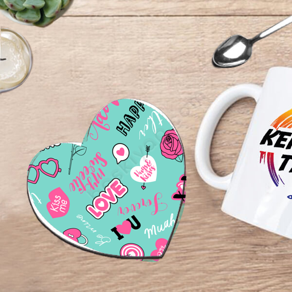 Sevgililer Gününe Özel 2 Kalpli Bardak Altlığı online tasarla