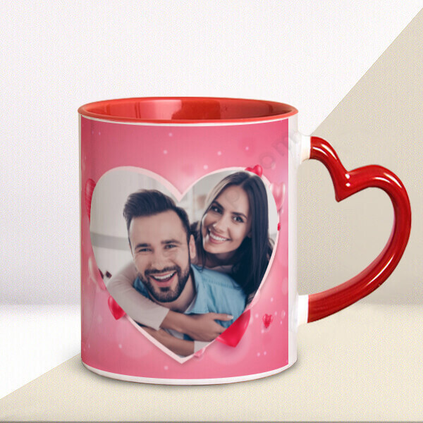 Sevgililer Gününe Özel Fotoğraflı Kalp Kulplu Kupa online tasarla