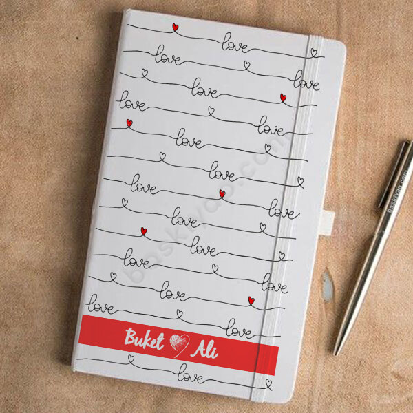 Sevgililer Gününe Özel Kalp Desenli Beyaz Ajanda online tasarla