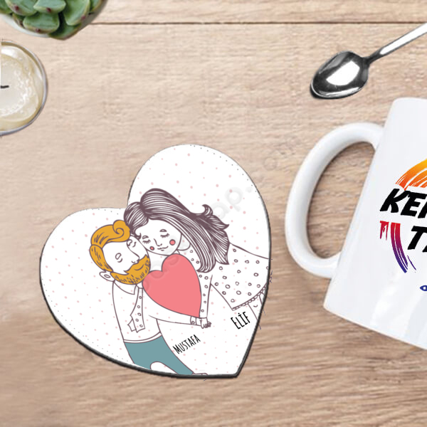 Sevgililer Gününe Özel Kalpli Bardak Altlığı online tasarla