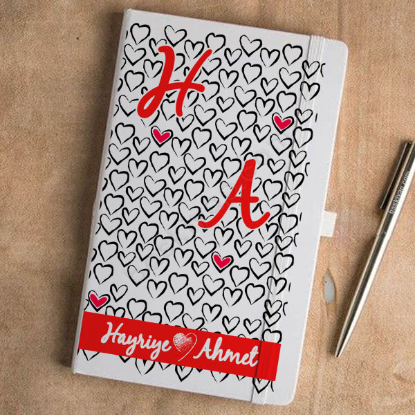 Sevgililer Gününe Özel Kalpli Beyaz Ajanda online tasarla