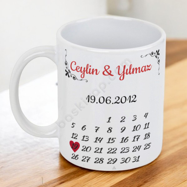 Sevgililer Gününe Tarih Baskılı  Beyaz Kupa online tasarla