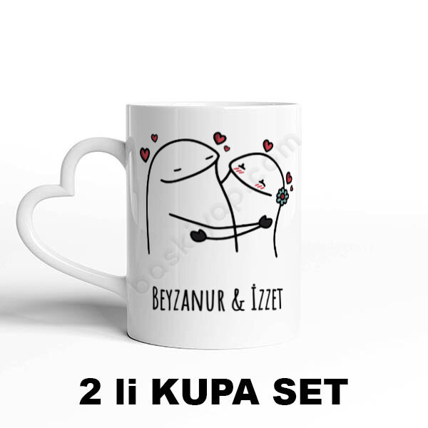 Sevgililere Özel Kalpli Beyaz Kupa Bardak Set online tasarla