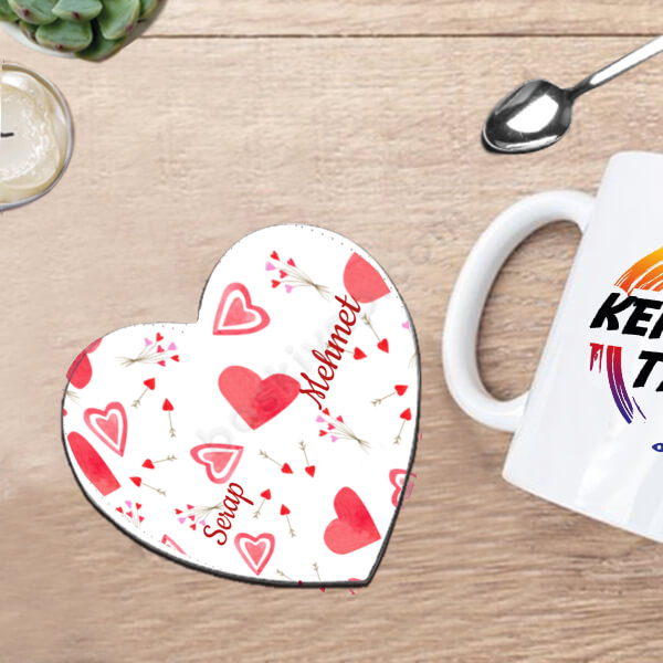 Sevgiliye Hediye Kalpli Bardak Altlığı online tasarla