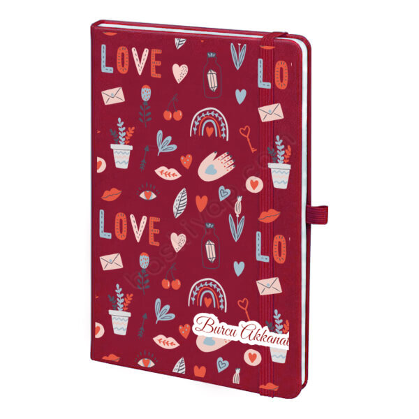 Sevgiliye Love Baskılı Bordo Ajanda online tasarla