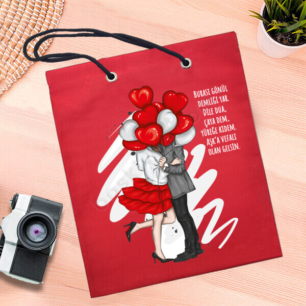 Sevgiliye Özel 2 Kırmızı Bez Çanta online tasarla