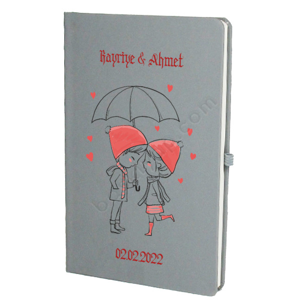 Sevgiliye Özel Baskılı Gri Ajanda online tasarla