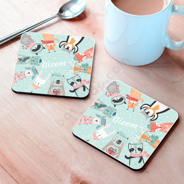 Sevimli Hayvanlar Bardak Altlığı online tasarla