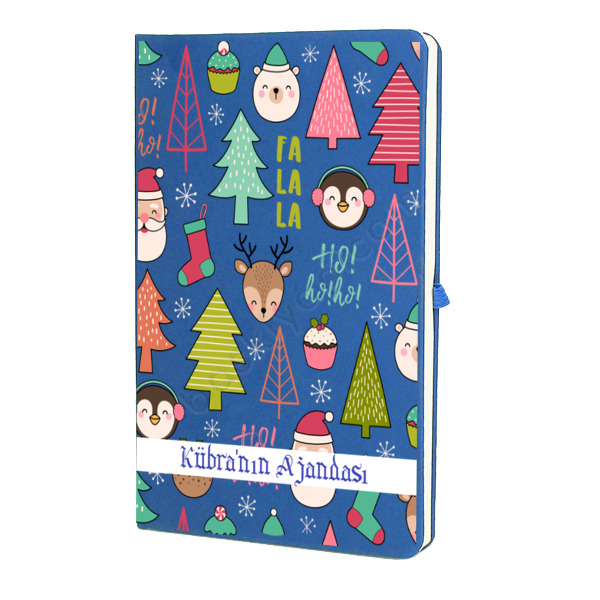 Sevimli Noel Tasarım Mavi Ajanda Defter – Tarihsiz Çizgili Mavi Ajanda/Defter 13X21Cm tasarımı