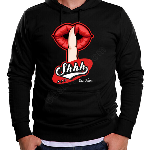 Shhhh Tasarım Baskılı Siyah Sweatshirt online tasarla