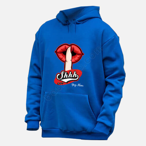 Shhhh Tasarım Baskılı Siyah Sweatshirt online tasarla