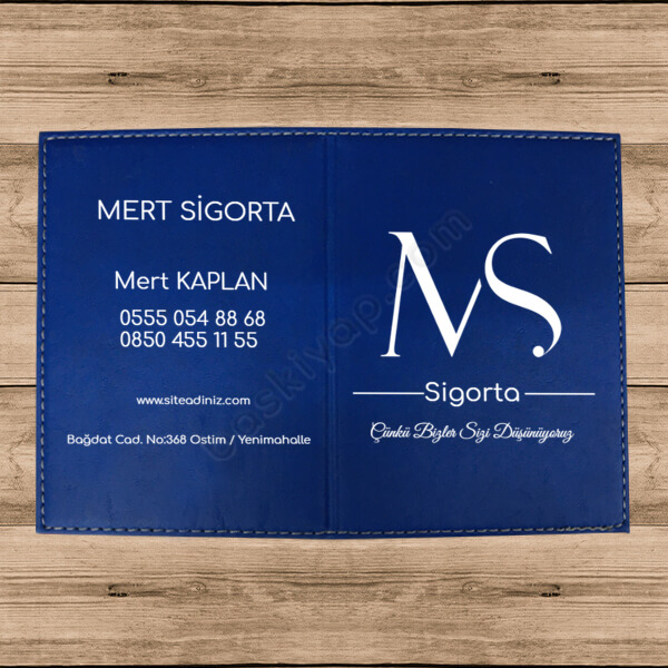 Sigorta Firması Tasarımlı  Özel Termo Deri Mavi Ruhsat Kabı online tasarla