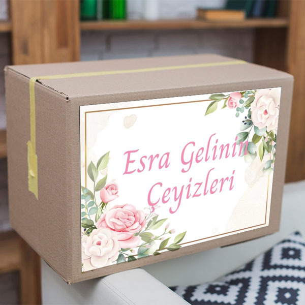Şık Pembe Çiçekli Çeyiz Etiketi online tasarla
