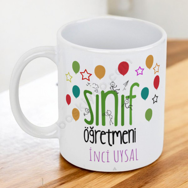 Sınıf Öğretmeni Balon Tasarımlı Beyaz Kupa Bardak online tasarla