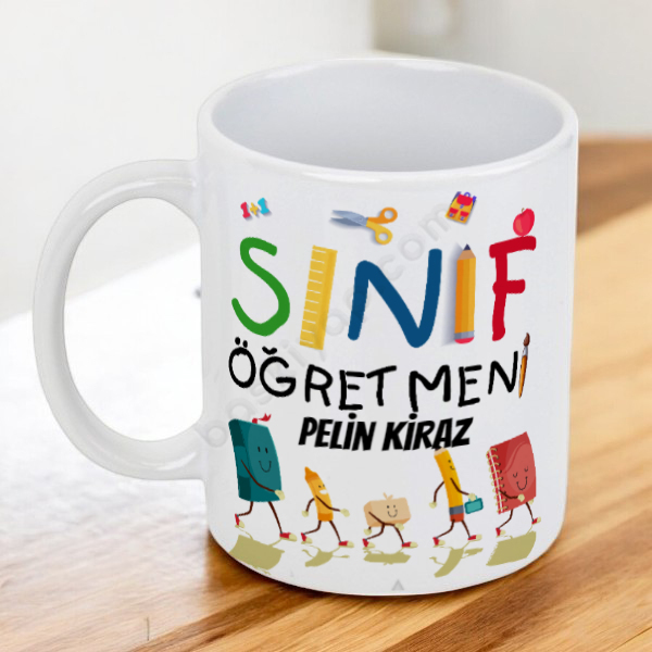 Sınıf Öğretmeni Kalem Silgi Tasarımlı Beyaz Kupa Bardak online tasarla