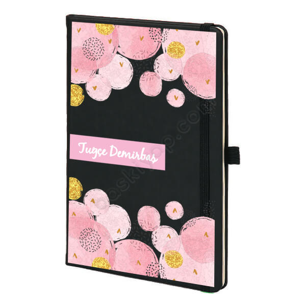 Pembe Daireli Siyah Ajanda – Tarihsiz Siyah Ajanda / Defter tasarımı