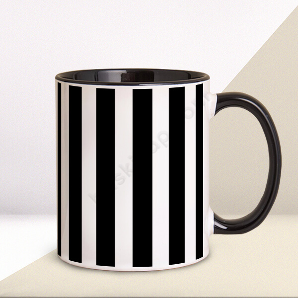 Siyah Beyaz Çizgili Baskılı Kupa online tasarla