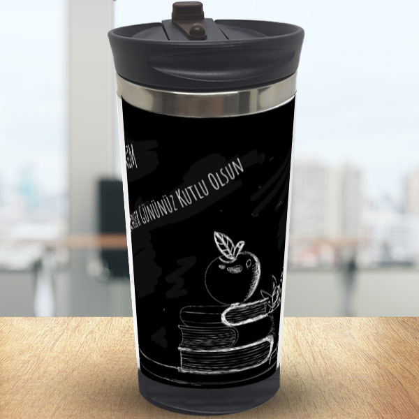 Siyah Beyaz Öğretmenler Günü Baskılı Termos online tasarla