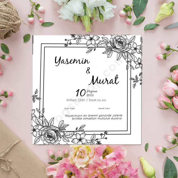 Siyah Çerçeveli Davetiye online tasarla