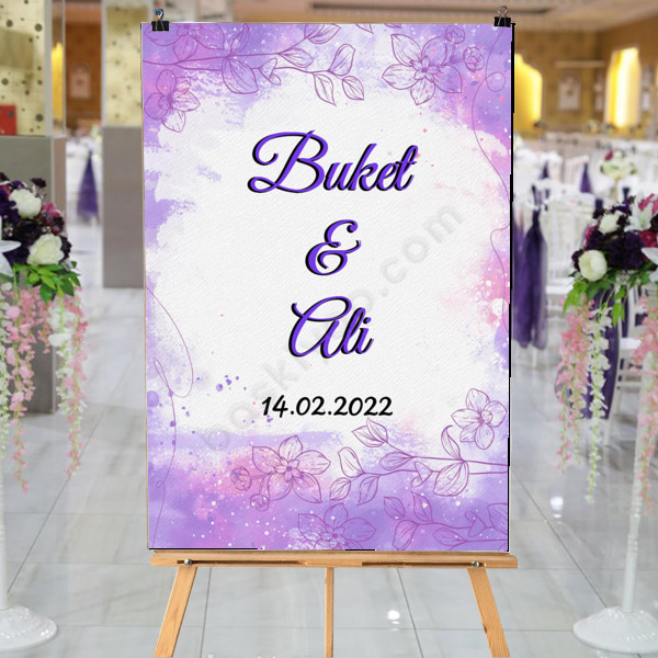 Mor Çiçekli Söz Nişan Çeyiz Afişi online tasarla