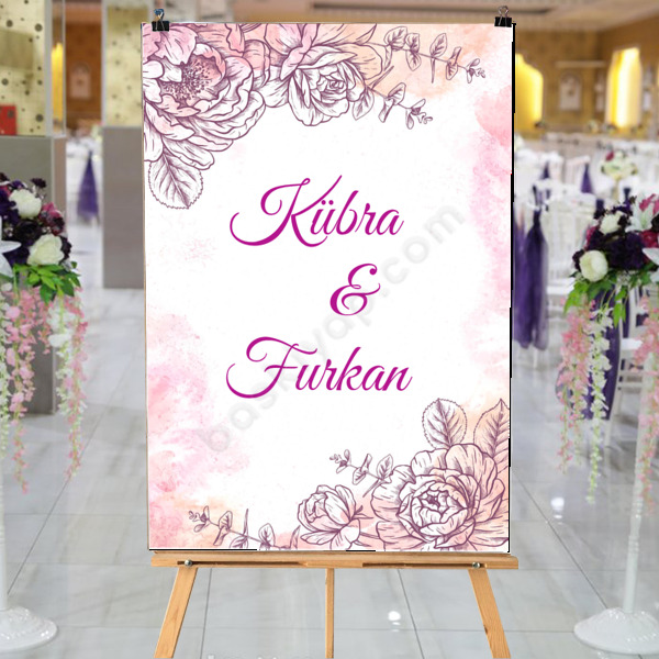 Pembe Çiçek Fonlu Söz Nişan Çeyiz Afişi online tasarla