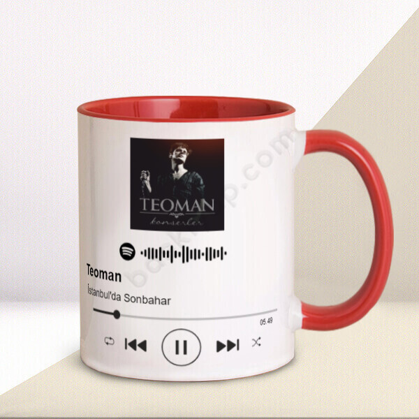 Spotify Baskılı Kırmızı Kupa Bardak – Kişiye Özel Baskılı Kupa - Kırmızı tasarımı