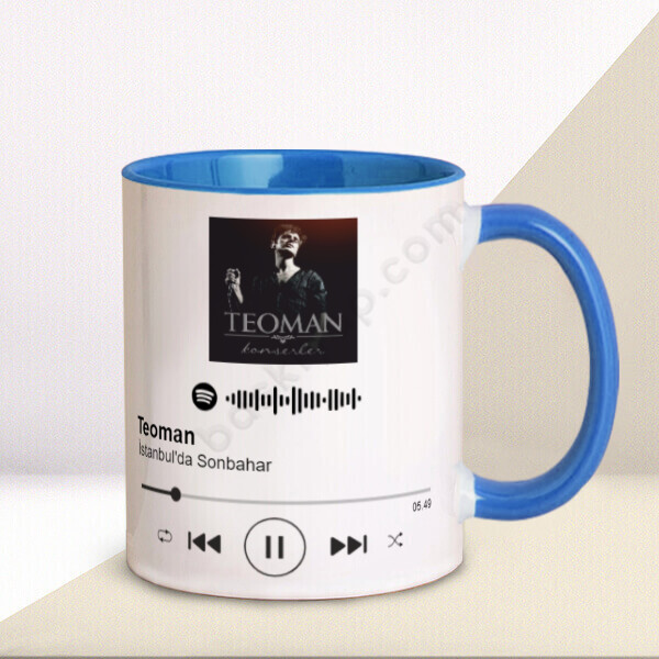 Spotify Baskılı Mavi Kupa Bardak – Kişiye Özel Baskılı Mavi Kupa tasarımı