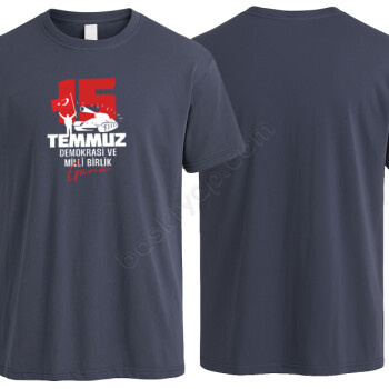 15 Temmuza Özel Unisex Gri Kişiye Özel Tişört online tasarla