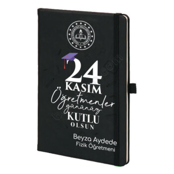 24 Kasım Yazılı Tasarım Siyah Ajanda online tasarla