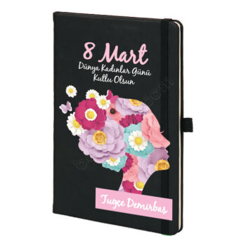 8 Mart Dünya Kadınlar Günü Tasarımı Siyah Ajanda online tasarla