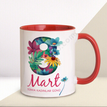 8 Mart Kadınlar Günü Kırmızı Kupa online tasarla