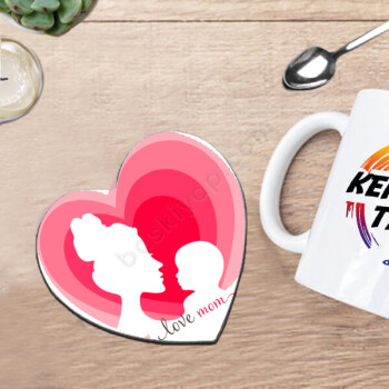 Annem Kişiye Özel Kalpli Bardak Altlığı online tasarla