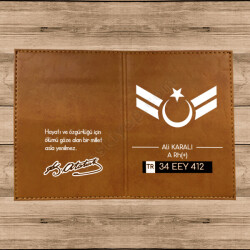 Ay Yıldız Temalı Termo Deri Kahverengi Ruhsat Kabı online tasarla