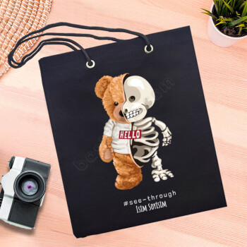 Ayı Tasarımlı Siyah Bez Çanta online tasarla