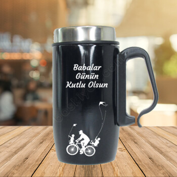 Babalar Günü Tasarımlı Siyah Çelik Termos Bardak online tasarla