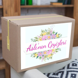 Bahar Çiçekli Çerçeveli Çeyiz Etiketi online tasarla