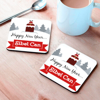 Happy New Year Tasarımlı Bardak Altlığı online tasarla