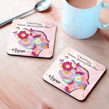 8 Mart Dünya Kadınlar Günü Tasarımlı Bardak Altlığı online tasarla