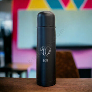 Başak Burcu Kişiye Özel Çantalı Siyah Çelik Termos online tasarla
