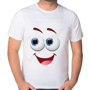Komik Gözler Tasarımlı Beyaz Erkek Tişört online tasarla