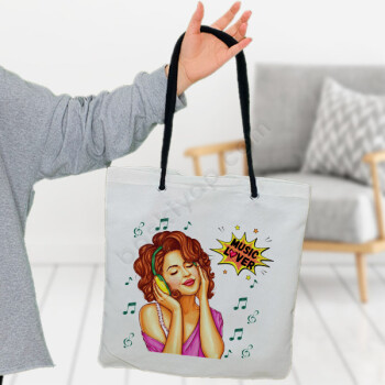 Beyaz Pop Art Tasarımlı Bez Çanta online tasarla