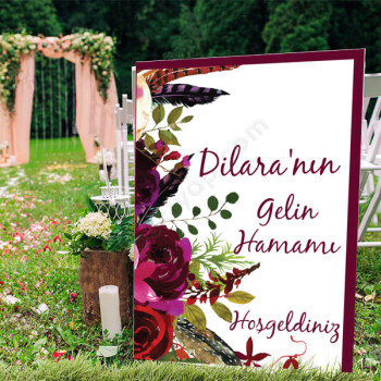 Bordo Çerçeveli Çiçekli Ayaklı Pano online tasarla