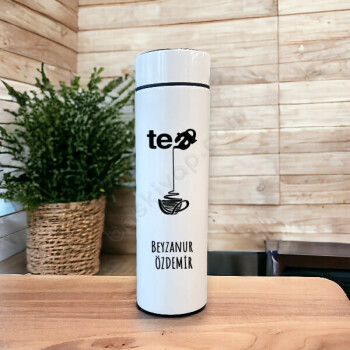 Çay Vakti Kişiye Özel Dijital Göstergeli Süzgeçli Termos online tasarla