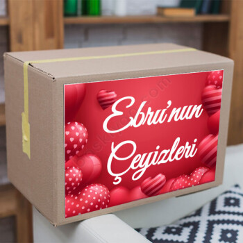 Kırmızı Kalpli Fon Çeyiz Etiketi online tasarla