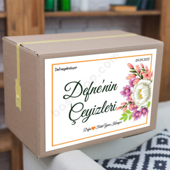 Çiçek Desenli Çerçeveli Çeyiz Etiketi online tasarla