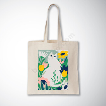 Çiçek Ve Kedi Baskılı Bez Çanta online tasarla