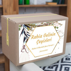 Çiçekli Gold Çerçeveli Çeyiz Etiketi online tasarla