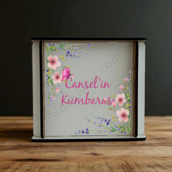 Çiçekli Kişiye Özel Ahşap Kumbara Tasarımı online tasarla